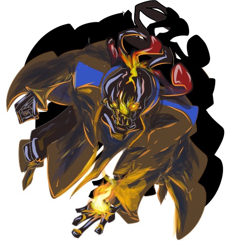 metal skull lawman in a duster holding fire