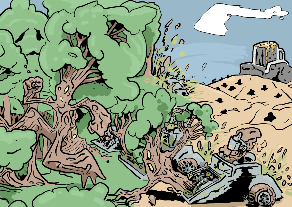 Tree ents running away